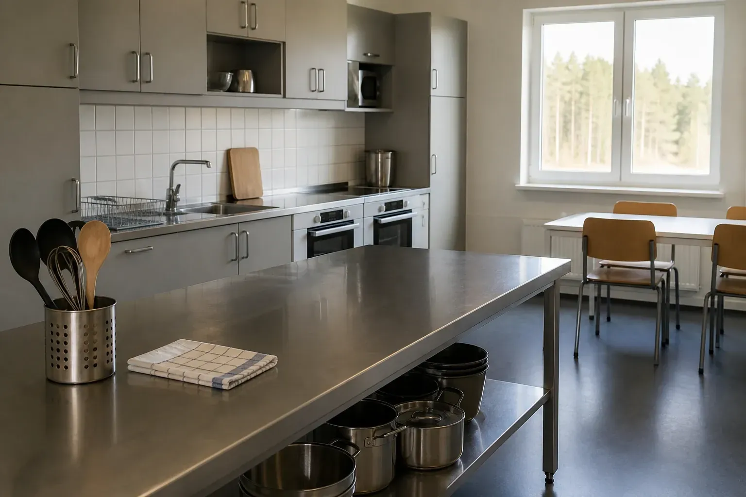 Matsal med brickor i svensk kriminalvårdsanstalt