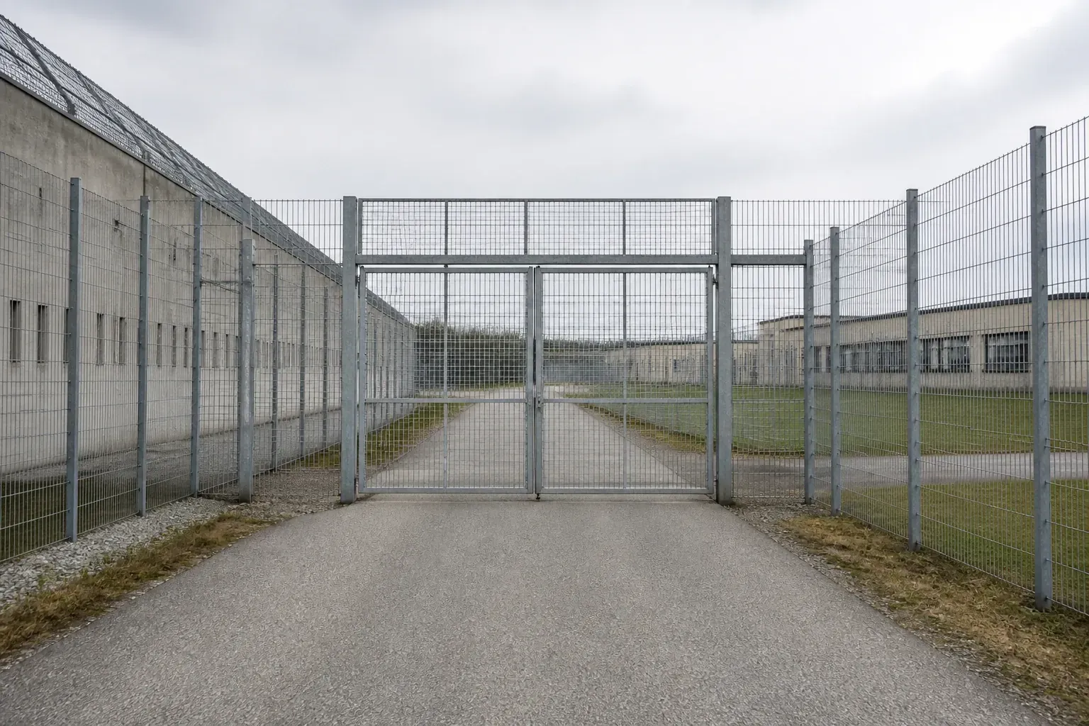 Högt stängsel med taggtråd vid svensk anstalt