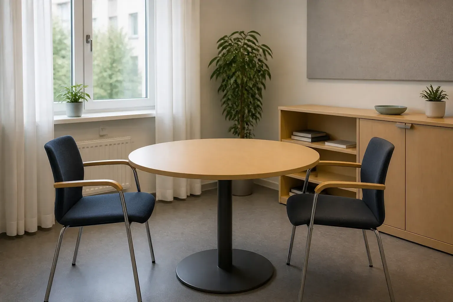 Frivårdskontorets väntrum med informationsblad