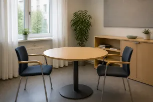 Frivårdskontorets väntrum med informationsblad